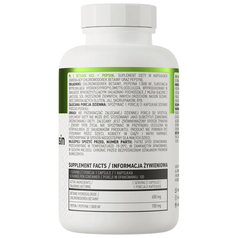 OstroVit Betaina HCl + Pepsyna 100 kapsułek