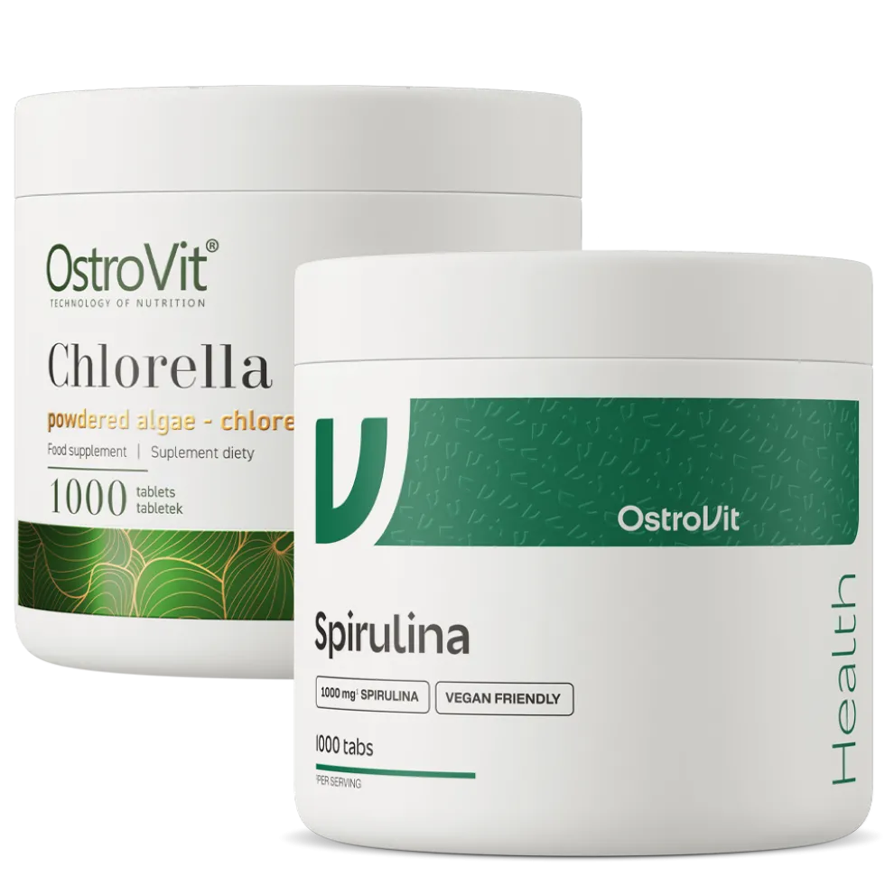 OstroVit Chlorella VEGE 1000 tabletek + Spirulina VEGE 1000 tabletek