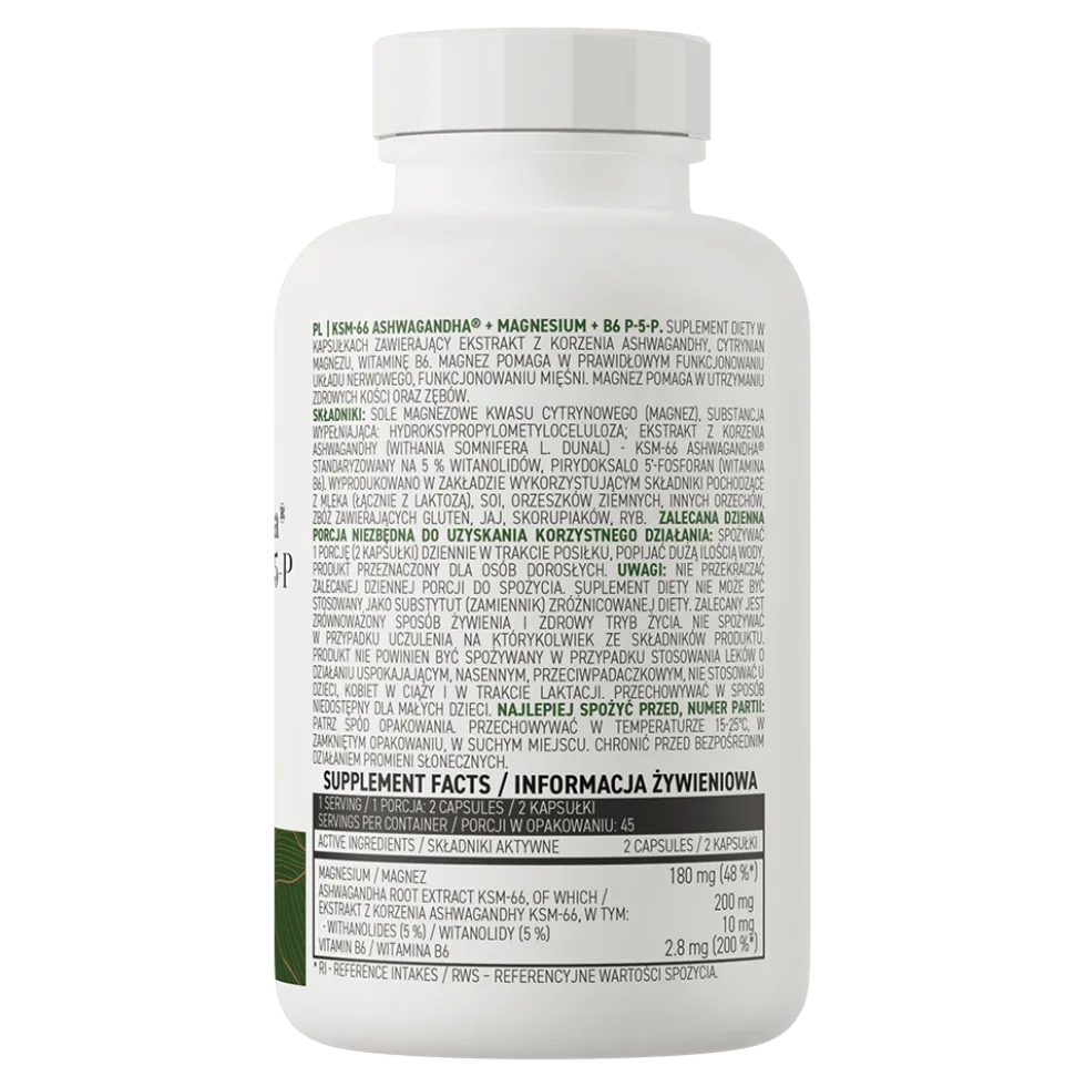 OstroVit KSM-66 Ashwagandha® + Magnez + B6 P-5-P VEGE 90 kapsułek