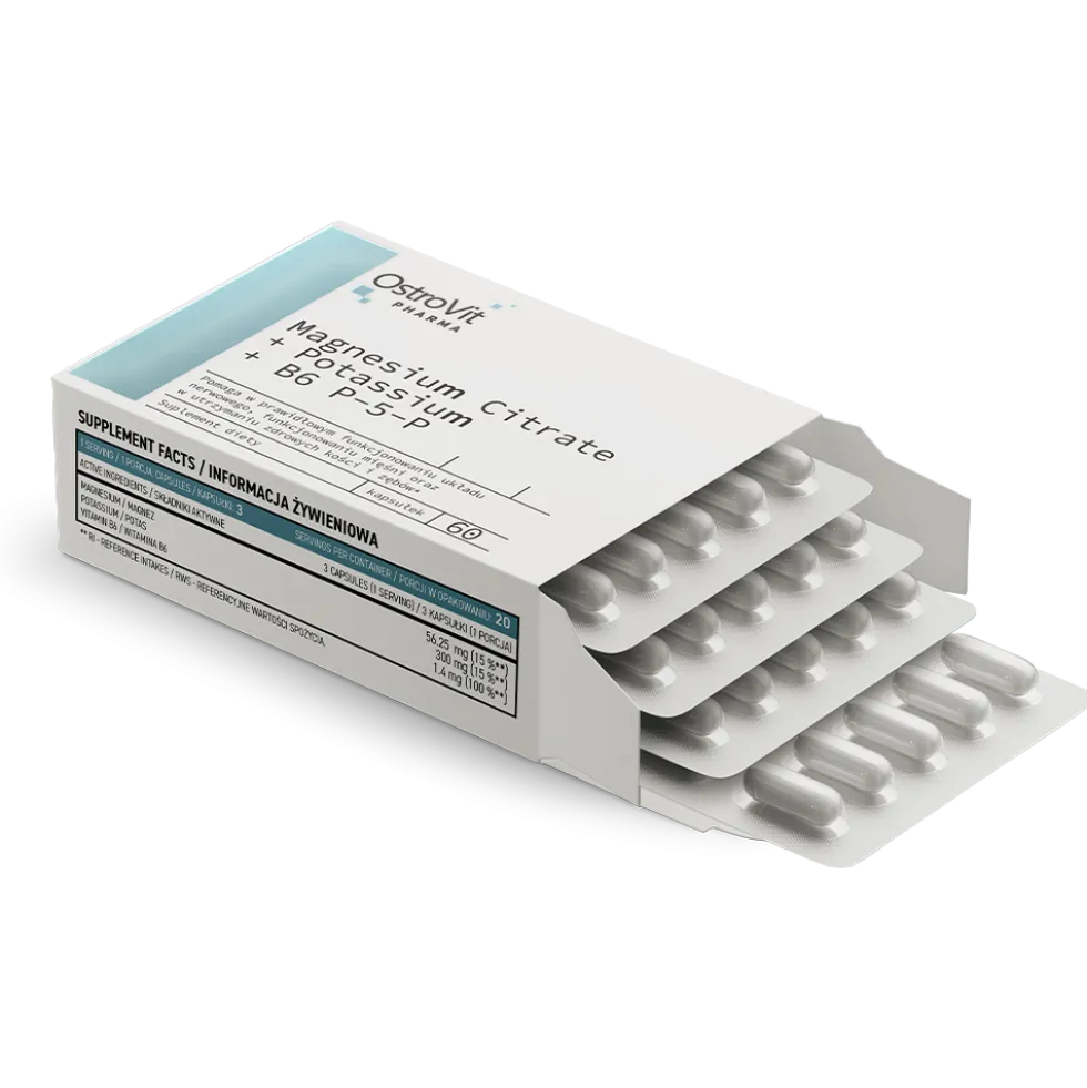 OstroVit Pharma Cytrynian Magnezu + Potas + B6 P-5-P 60 kapsułek