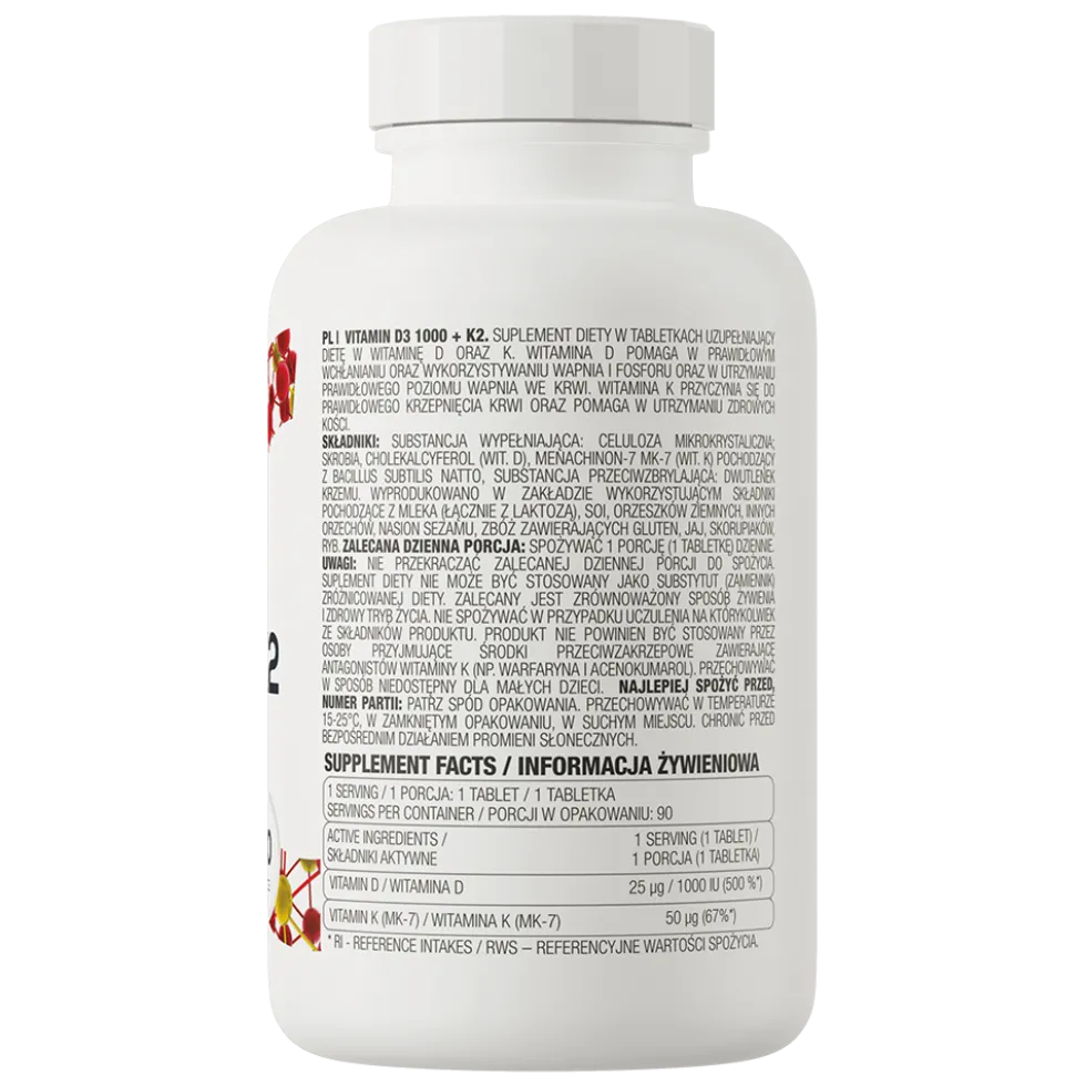OstroVit Witamina D3 1000 IU + K2 90 tabletek